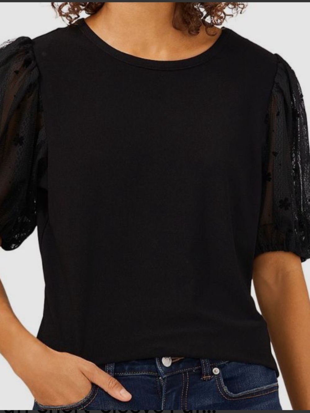CeCe Black Short Sleeve Top with Sequin Puff Sleeves